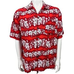 Vintage Hawaiian Shirt Aloha Floral Camp XL Rayon Red Aruba Beach Party Festival